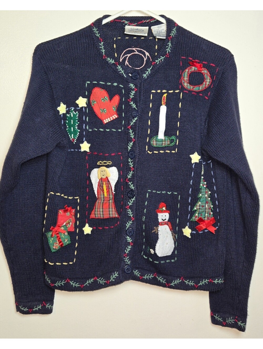 VTG Northern Treasures Reflections 80's 90's Christmas Cardigan Embroidered S